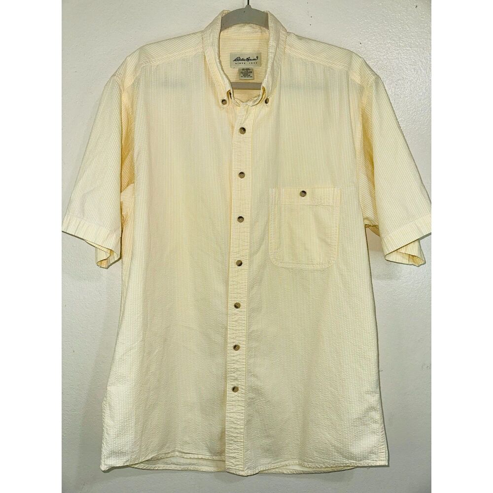 Eddie Bauer Men's Seersucker Pinstripe Men's Button Down Shirts, Size L